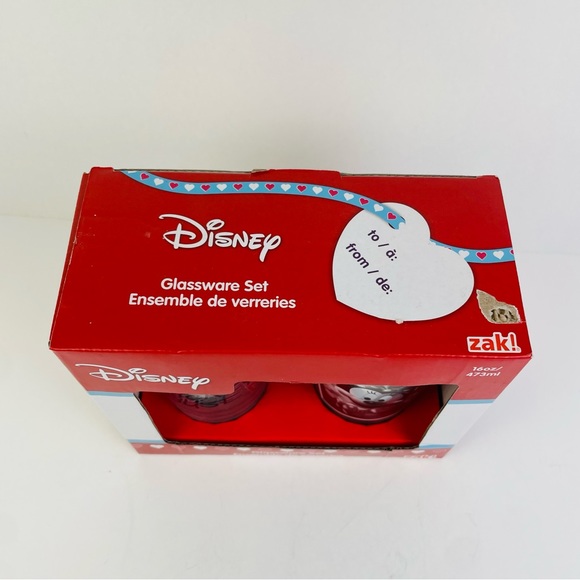 Disney Mickey Minnie Mouse Glassware Set of 2 16 Oz Valentine’s Day Hearts Cups - Picture 4 of 7